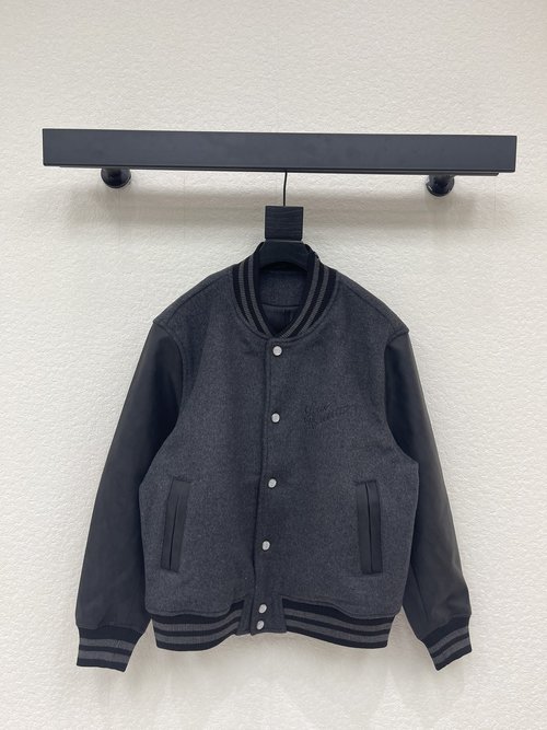 Louis Vuitton Pearl - button Embroidered Leather - spliced Baseball Jacket