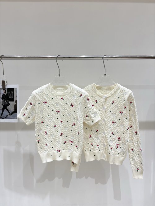 Dior New: French Rose Embroidery Knit Short Sleeve
