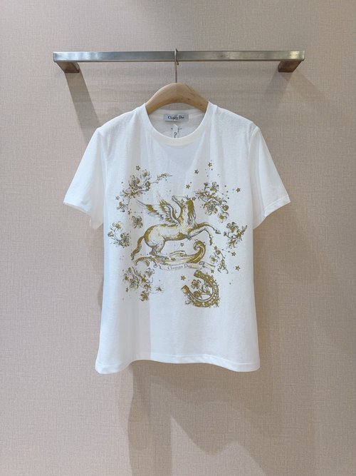 Dior Spring White Cotton-Linen Blend Round Neck T-shirt