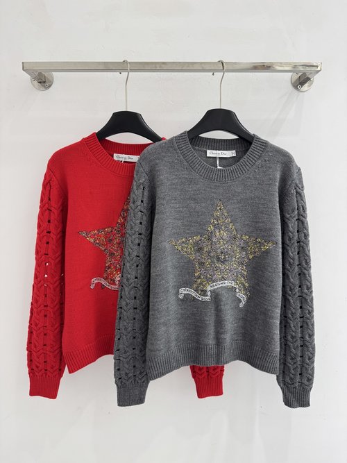 Dior Colorful Sequin and Ribbon Embroidered Knitwear with Hollow Sleeves