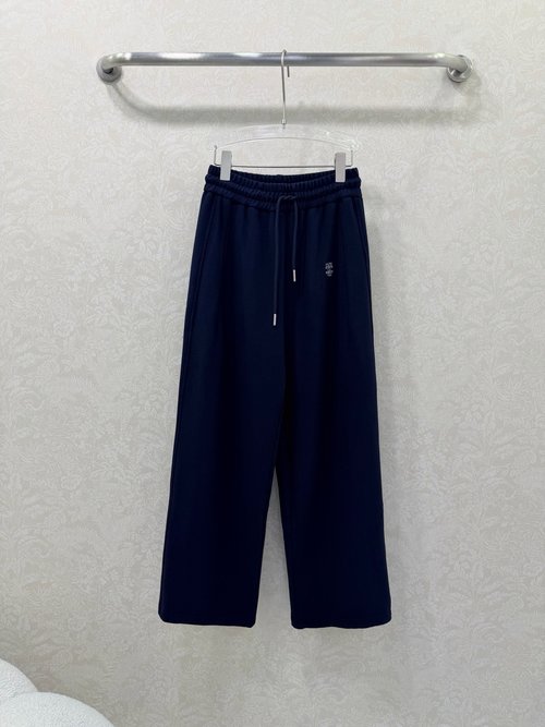 Celine Drawstring-Waist Wide-Leg Pants with Arc de Triomphe Embroidery