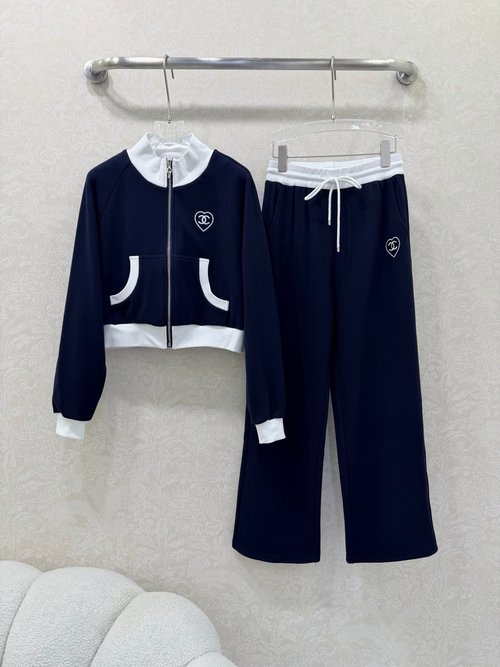 Chanel Stand-up Collar Suit with Heart Double C Logo