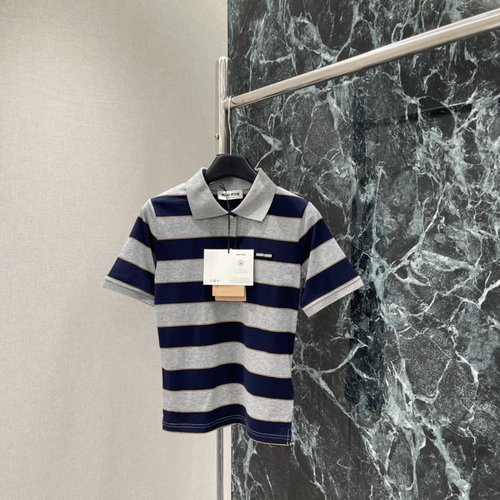 Miu Miu Grey-Blue Stripe Polo Shirt, Retro Style