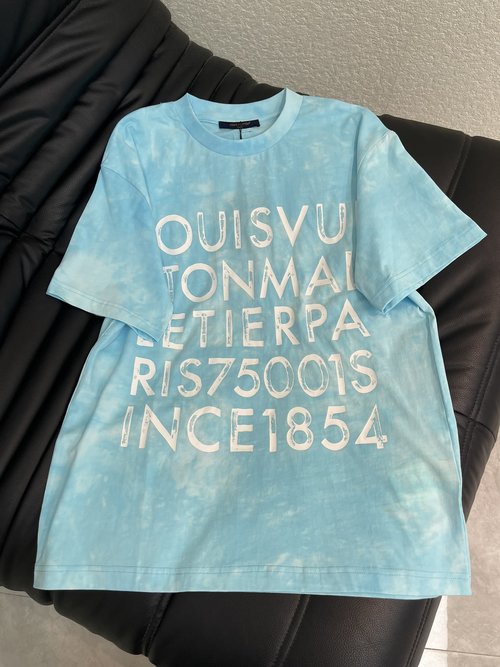 Louis Vuitton Blue Tie-Dye Short-Sleeve T-Shirt with Handmade Pattern