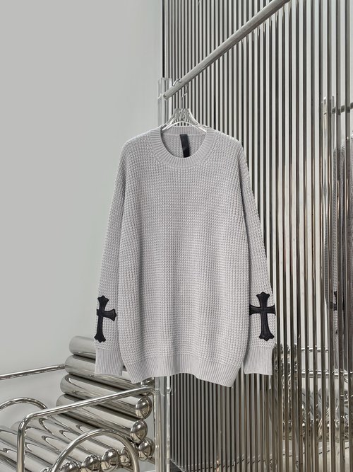 Chanel Cross Patchwork Gray Waffle Knit Sweater