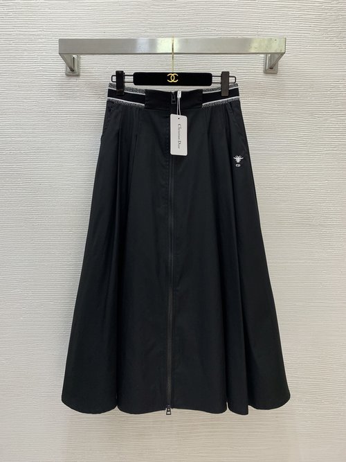 Dior Classic CD Embroidered Logo Zippered Midi Skirt