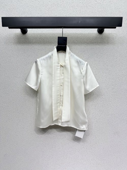 Celine Versatile Silk Short-Sleeve Shirt, Simple Design