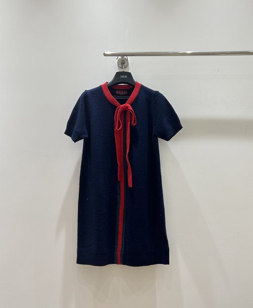 Gucci Elegant Knit Short - Sleeve Dress with Bow & Belt