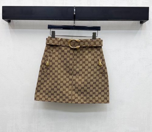 Gucci Elegant Jacquard Belted Mini Skirt with Double G Logo