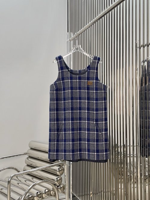 Miu Miu 100% Wool Color-Spun Checkered Sling Dress