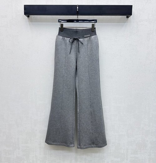 Miu Miu Elastic Waist Rope Straight Trousers with Logo