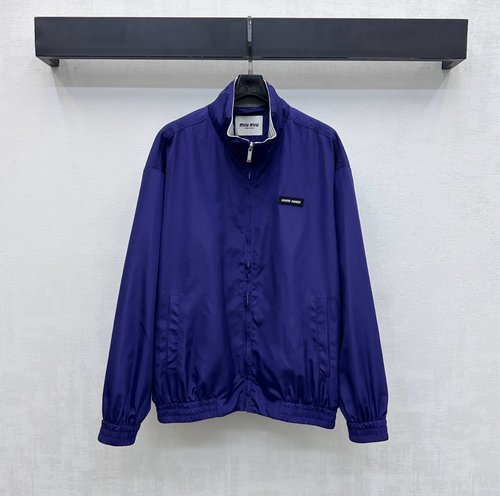 Miu Miu Logo - Decorated Collared Zipper Nylon Jacket