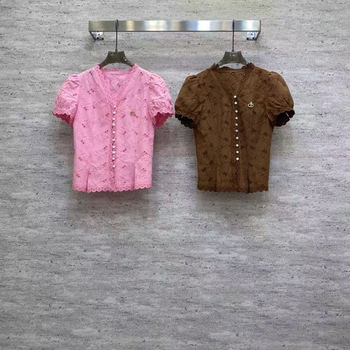 Dior Enchanting Cotton Blouse with Textured Pattern and Ruffled Hemline