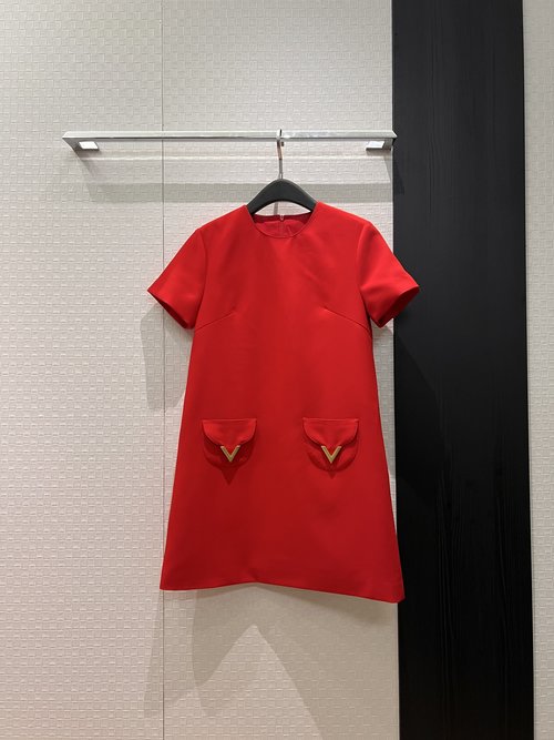 Valentino Metal V-Logo Flap Pocket Sleeveless A-Line Dress