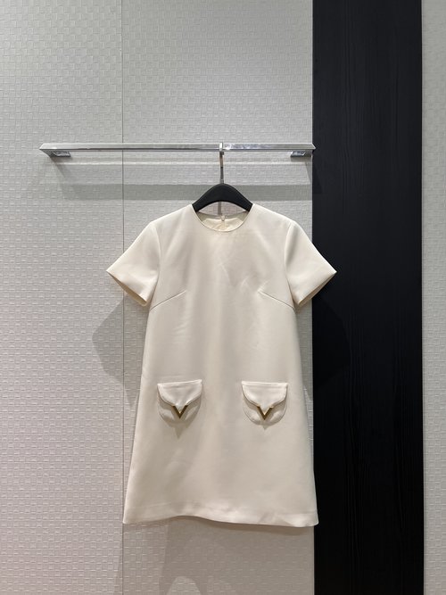 Valentino Metal V-Logo Flap Pocket Sleeveless A-Line Dress