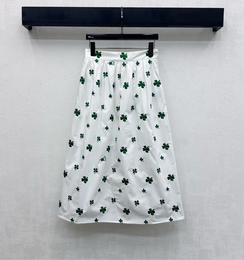 Dior Embroidered Clover Pattern Side - Zip High - Waist Skirt