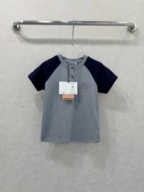 Miu Miu Graphic Print Short Sleeve T-Shirt with Color Block