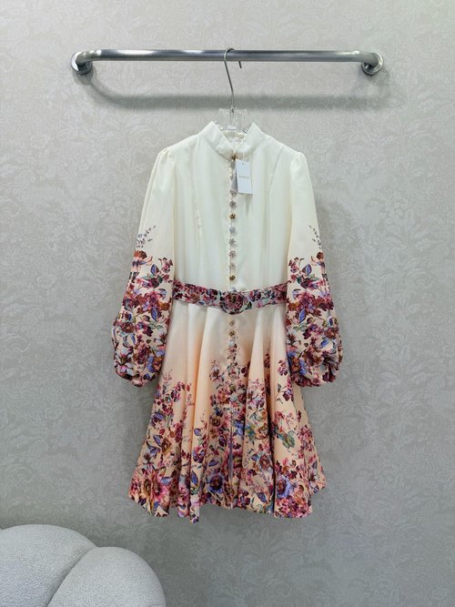 Zimmermann Printed Embroidered Buttons Oversized Skirt Short Dress