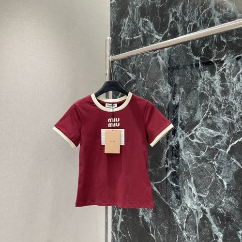 Miu Miu Contrast Short-Sleeve T-Shirt, Perfect for Sweet-Cool Style