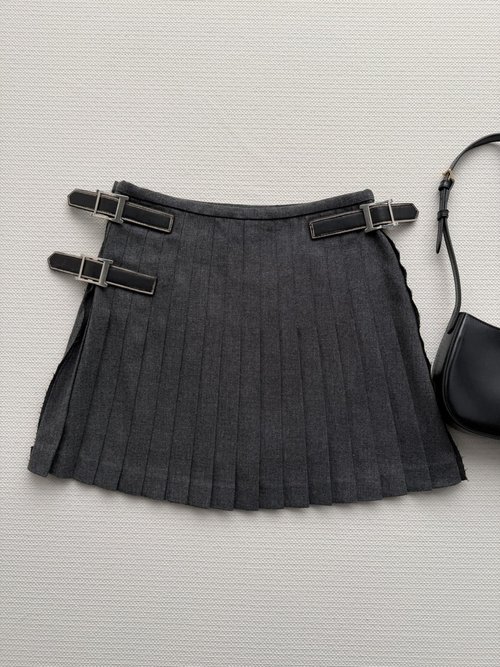 Prada High-Waisted Wool Blend Pleated Skirt with Belt