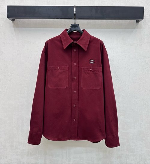 Miu Miu Classic Red Embroidered Letter Shirt