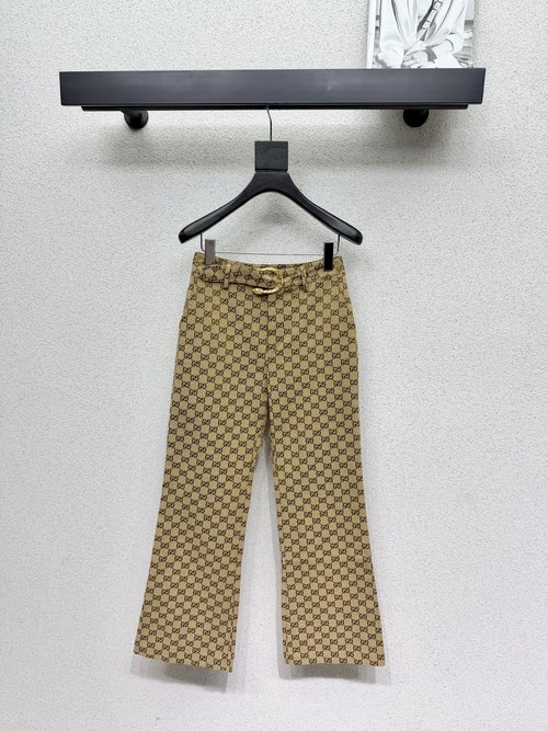 Gucci Khaki Jacquard Trousers with Belt for Quality