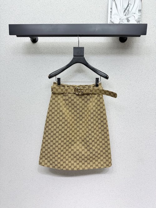 Gucci Khaki Jacquard Long Skirt with Belt for Style