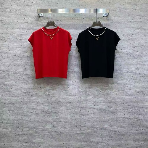 Valentino Cotton Blouse with Pearl & Metal Accent, Soft & Sophisticated