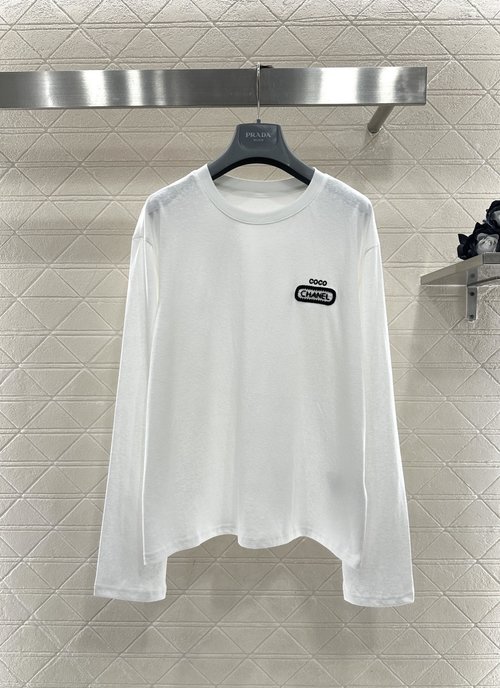 Chanel Embroidered Letter Logo Long-Sleeve Top