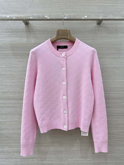Gucci Classic Retro GG Jacquard Knit Cardigan with Round Neck