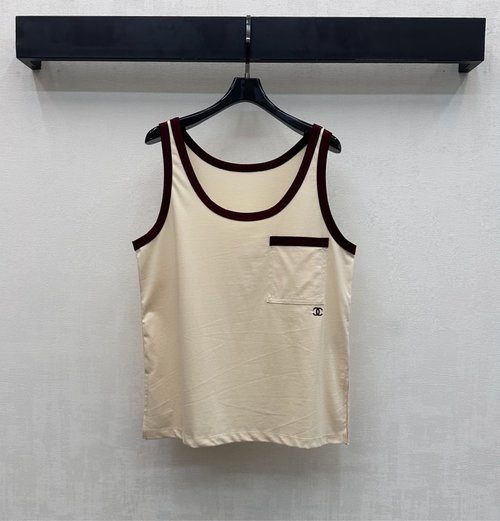 Chanel Spliced Color-block Loose Vest with Embroidered Logo