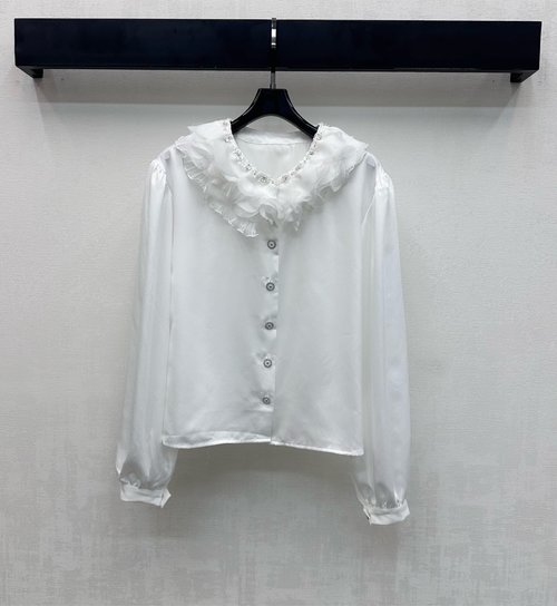 Chanel Layered Lace Open-front Shirt with Double C Buttons, Grace