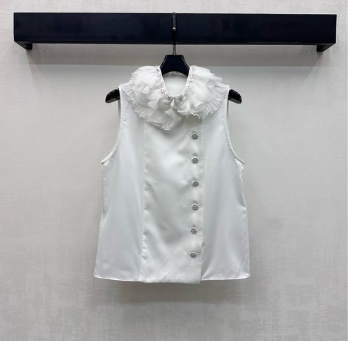 Chanel Layered Lace Open-front Vest with Double C Buttons, Elegance