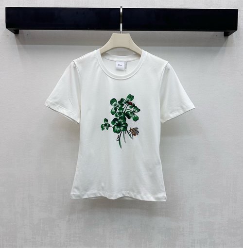 Dior Custom Cotton Round Neck T-Shirt with Embroidered Logo