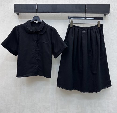 Miu Miu Lace Short - Sleeve Shirt and Skirt Set, Sweet