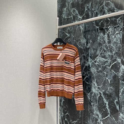 Miu Miu Stripe Knit Long-Sleeve Top, Retro Style