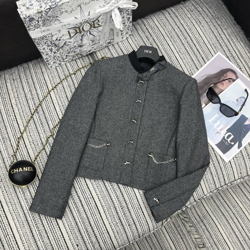 Dior Collared Long - Sleeve Jacket with Butterfly Buttons