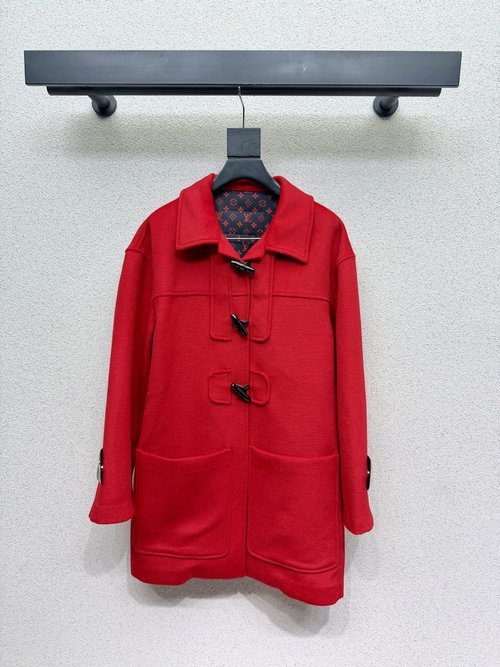 Louis Vuitton Red Woolen Mid-Length Coat, Fashionable and Luxurious