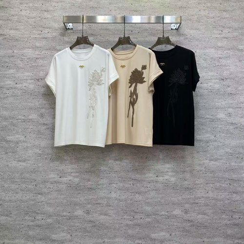 Chanel Cotton T-Shirt with Embroidered Lotus, Three Colors