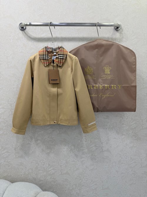 Burberry Classic Khaki Jacket with Check Pattern and Embroidery
