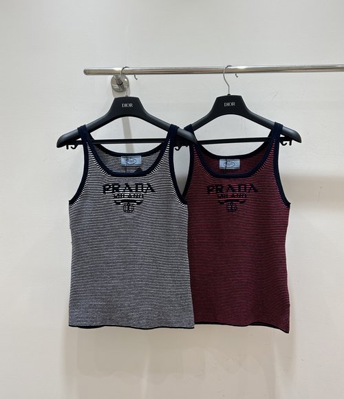 Prada Prada Vest with Letter Embroidery and Blue Edge Stripe
