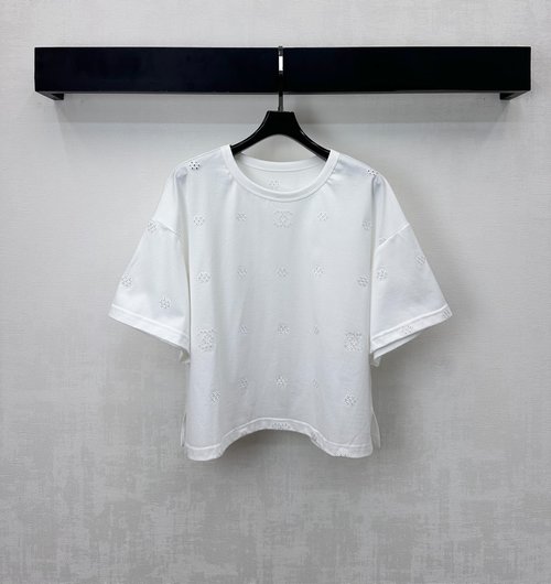 Chanel Precision Laser-Cut Embroidered Short Tee with Relaxed Fit