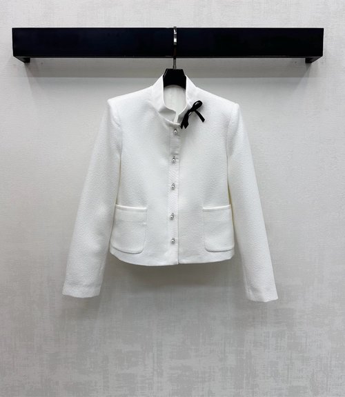 Dior Classic Woolen Collared Short Coat with Emblem for Formal Events