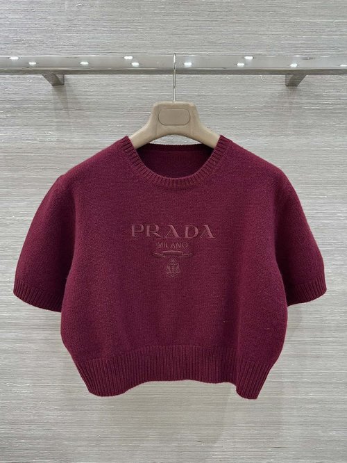 Prada Simple and Slimming Lucky Red Cashmere Short-Sleeve Sweater