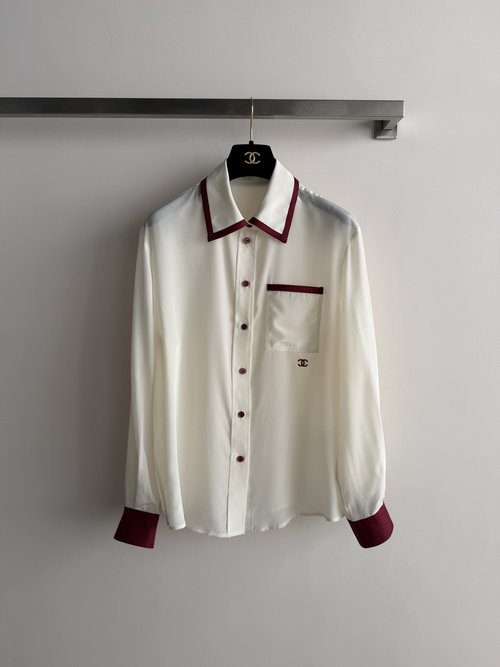 Chanel Lightweight Silk Shirt with Double C Logo Pocket