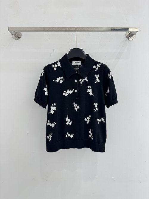 Chanel Polo Collar Breathable Tencel Short-Sleeved Knit Sweater