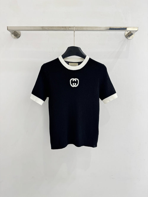 Louis Vuitton Contrast-Color Breathable Slimming Short-Sleeved Knit Sweater