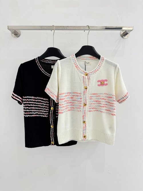 Chanel Chic Open-Front Round-Neck Knitted Short-Sleeve Top