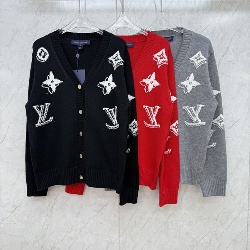 Louis Vuitton V - neck Knit Open - front Cardigan with Color - blocked Letter Jacquard from Latest Collection