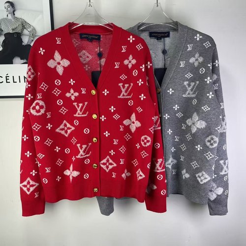 Louis Vuitton Casual Knit Cardigan with V-Neck, Logo and Metal Decor